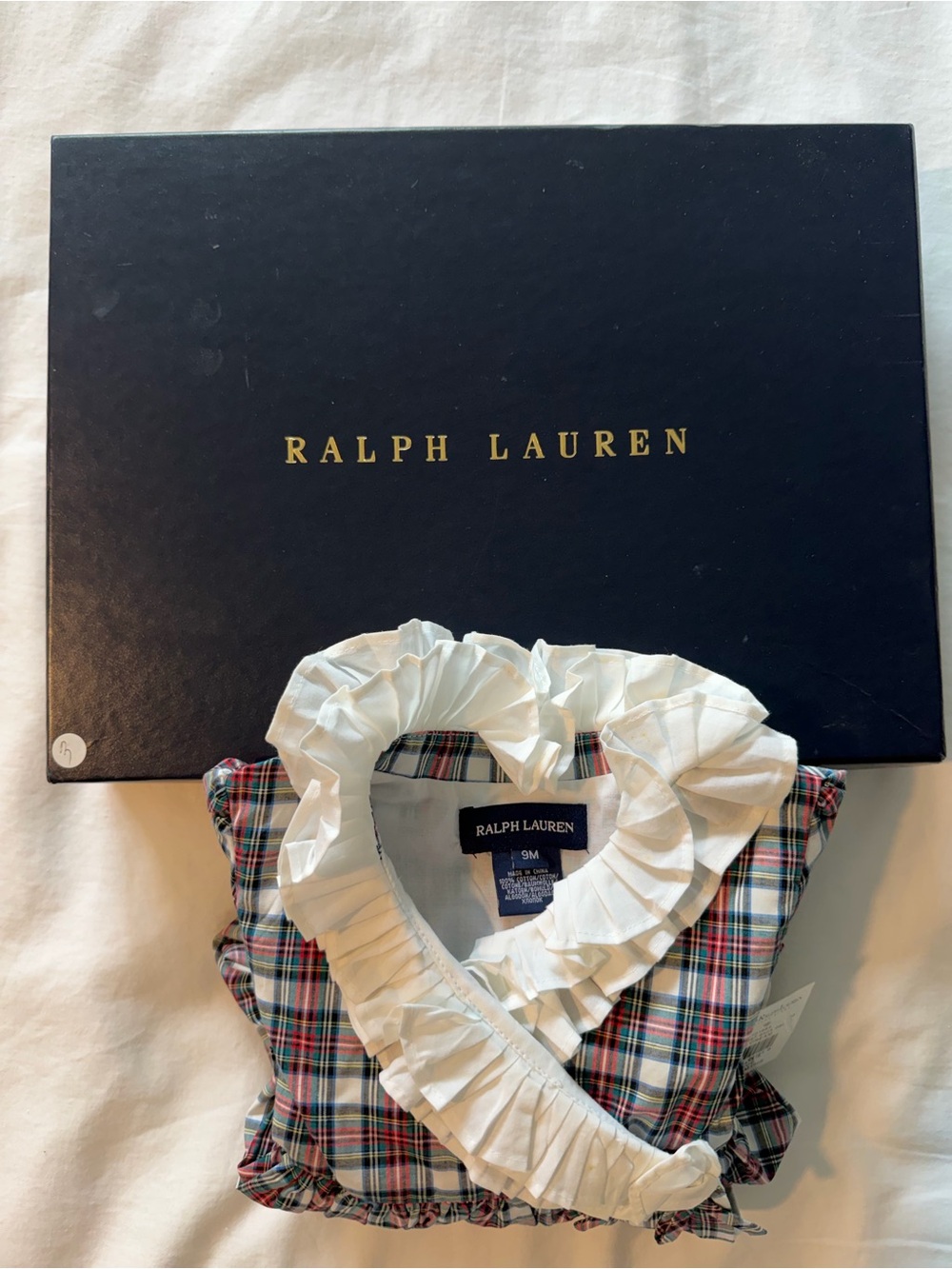 Ralph Lauren Plaid Ruffled Cotton Dress & Bloomer Girls 9M